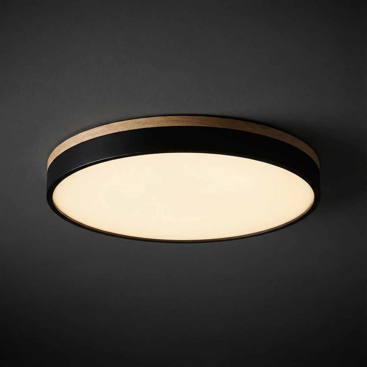 Ledplafondlamp met houten rand voor de woonkamer