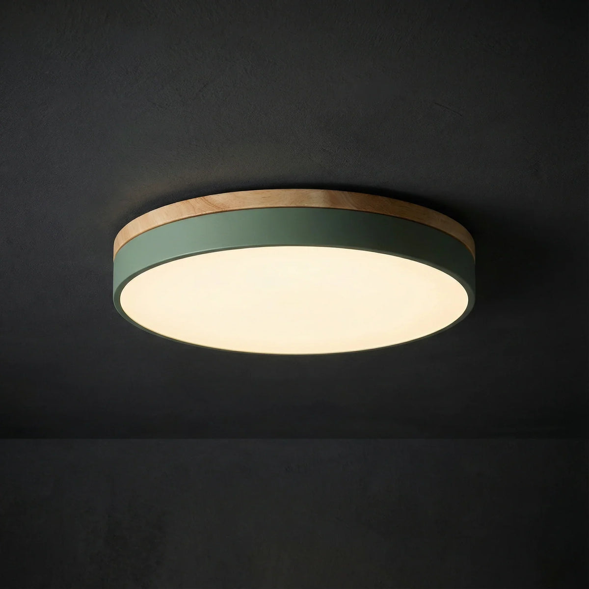 Ledplafondlamp met houten rand voor de woonkamer