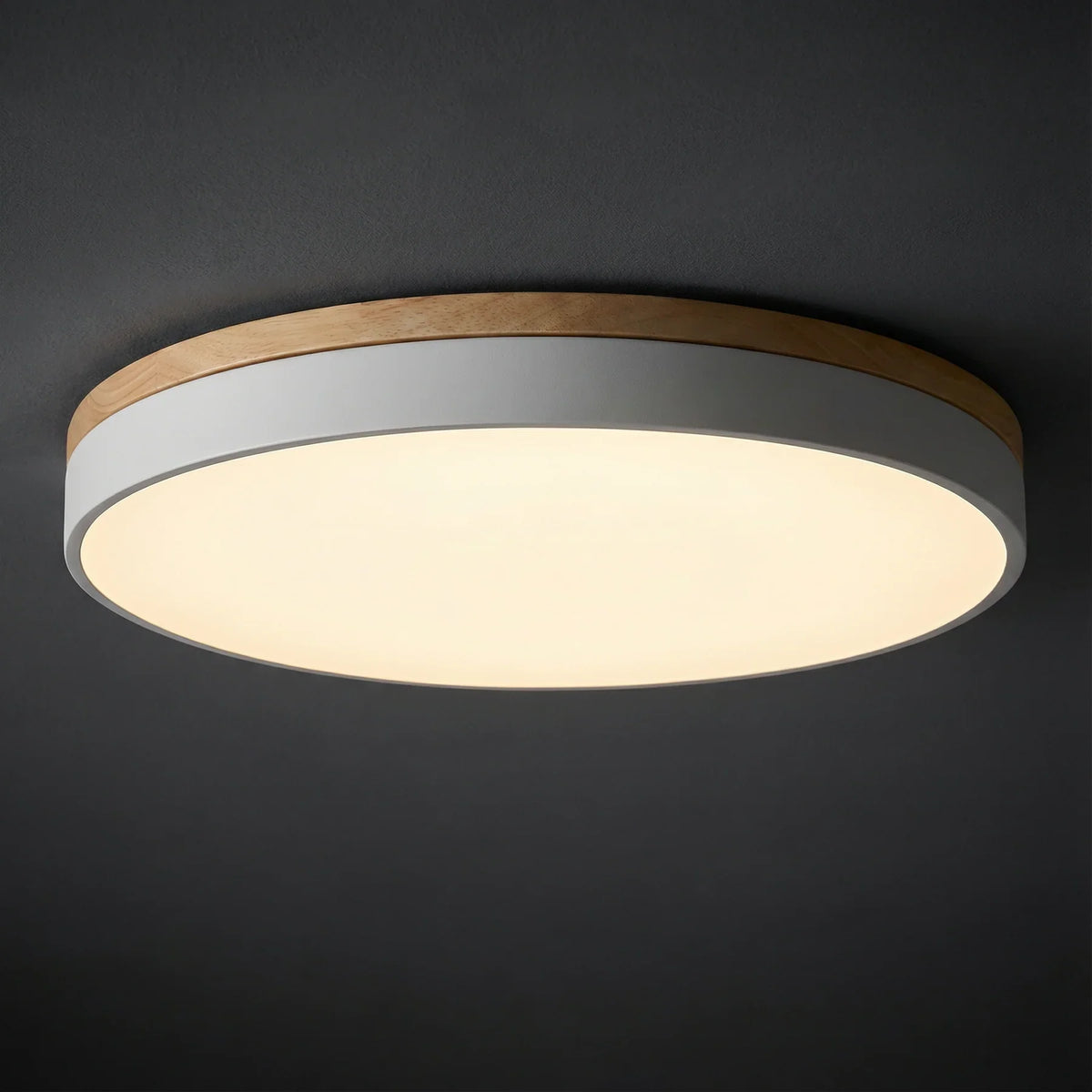 Ledplafondlamp met houten rand voor de woonkamer