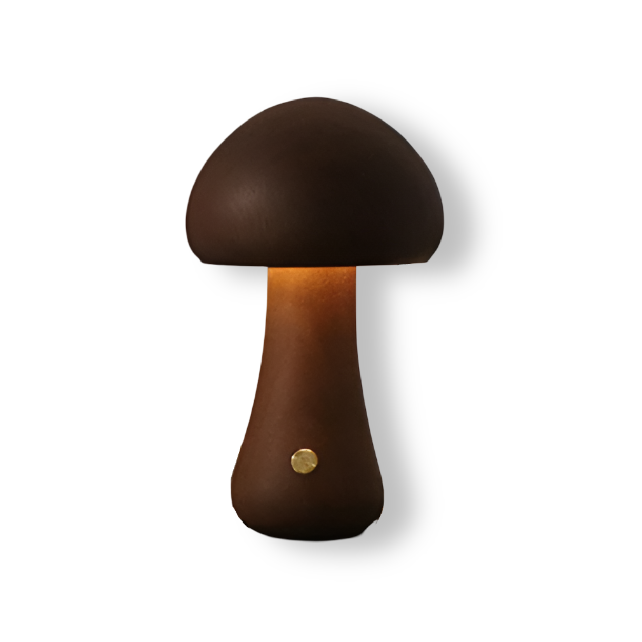 Wooden mushroom shaped bedside light with a push-button switch