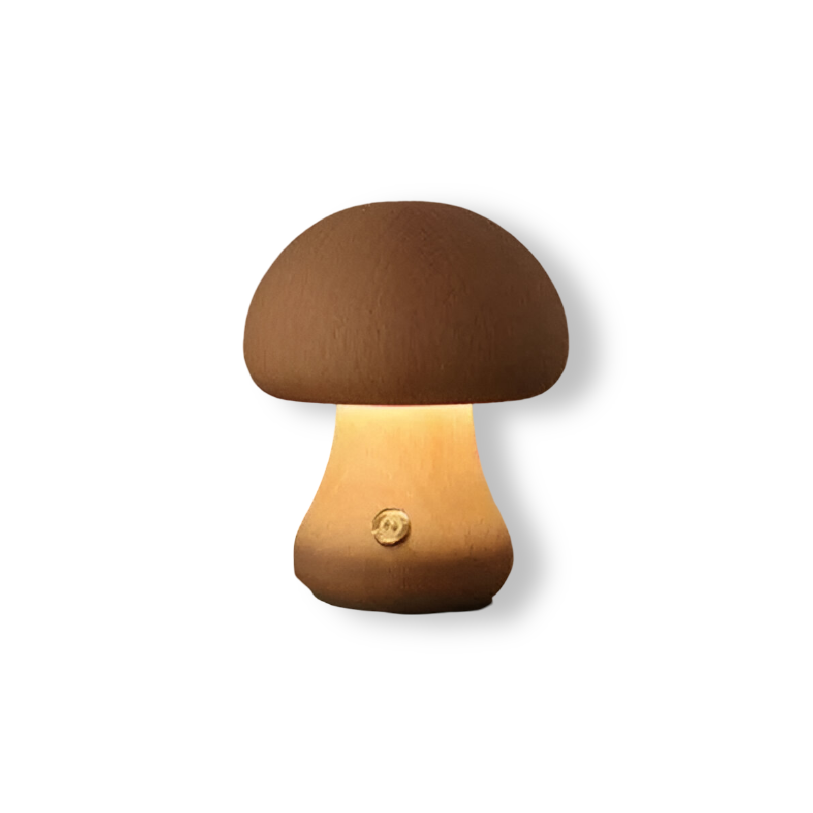 Wooden mushroom shaped bedside light with a push-button switch