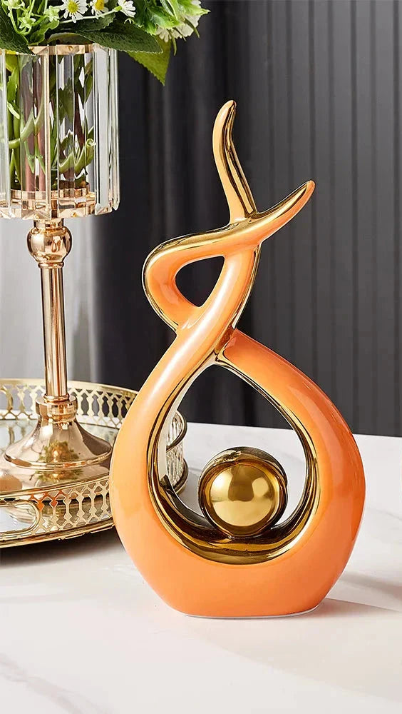 Abstract Ceramic Sculpture with Gold Detail Decorative Ornament