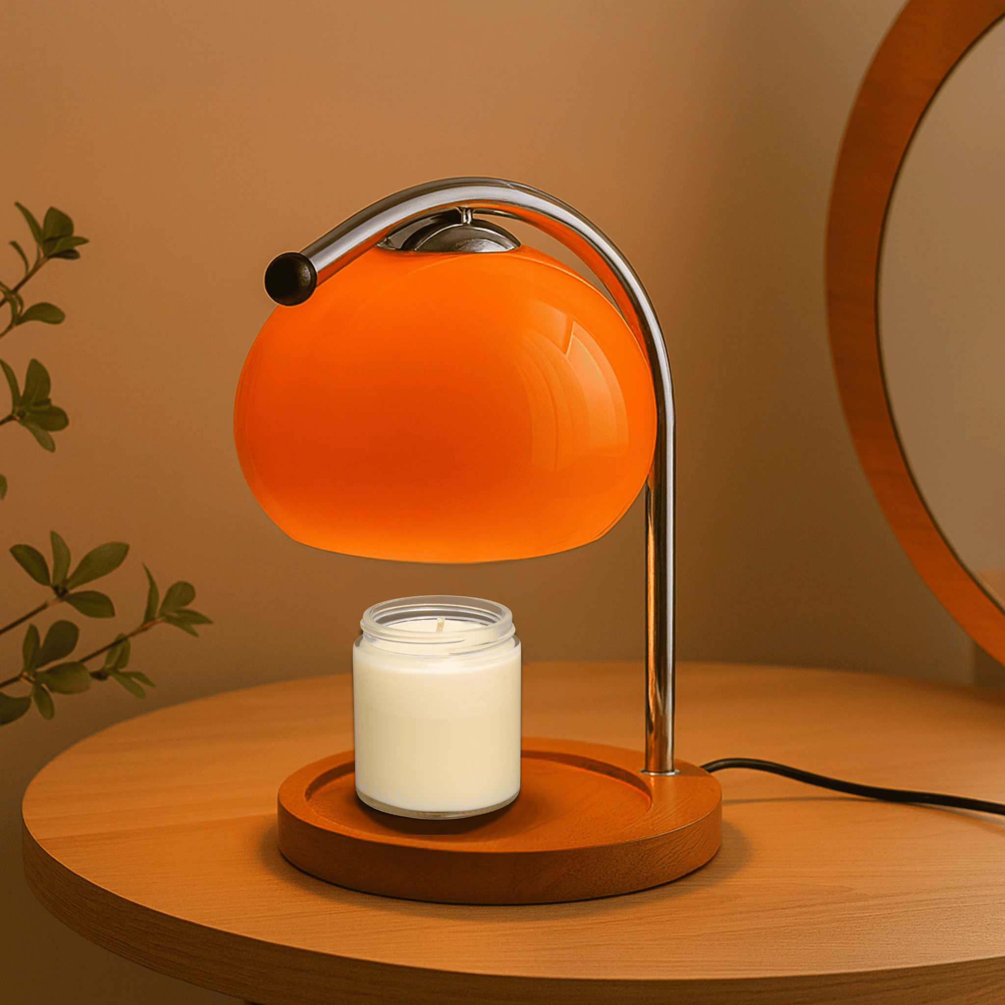 Gevelde Glazen Tafellamp met LED Licht en Kaarsverwarmbasis