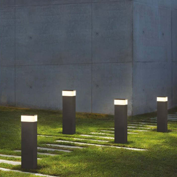 Zonne-energie Tuinpaalverlichting met Rechthoekig Zwart Paalontwerp