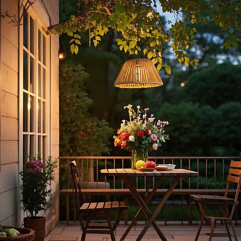 Zonnehangende Tuinlantaarn Met Natuurlijke Geweven Schaduw