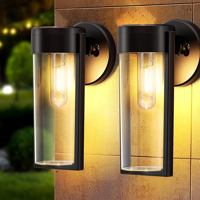 Solar Wall Lantern Outdoor Black Mounted Light With Light Sensor