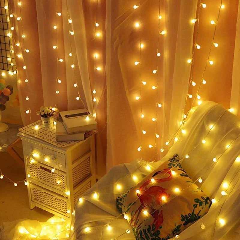 Solar LED Outdoor String Lights with Multicolour Bulb Covers