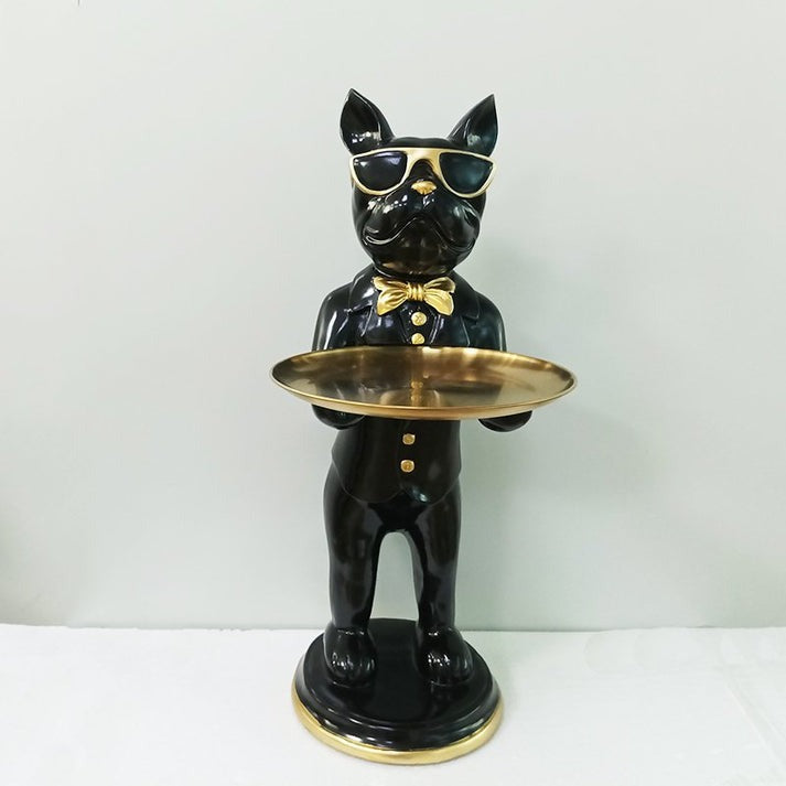 Polyresin Bulldog Ornament With Gold Tray