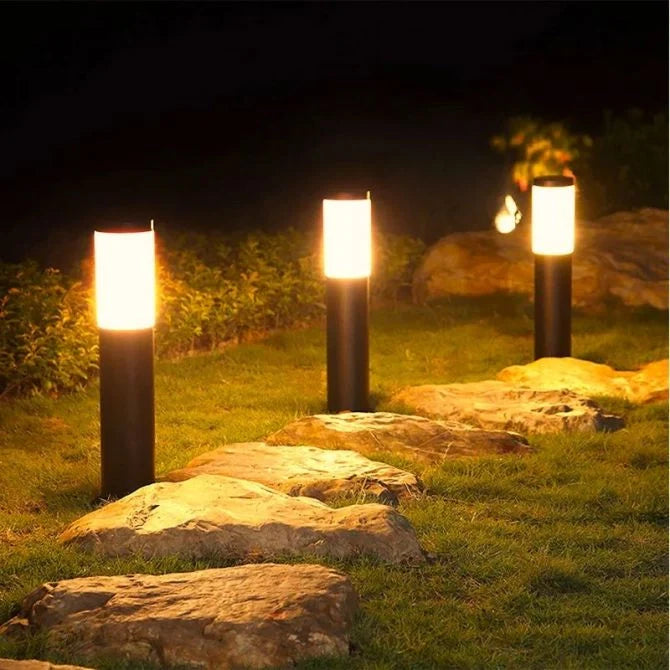 Zonne-energie 2 Stuks Aangedreven Tuin Bollard Lichten Met Cilindrische Behuizing