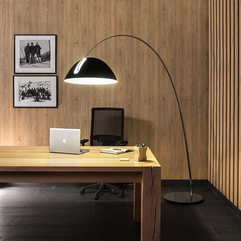 Black Metal Arc Floor Lamp with Round Base