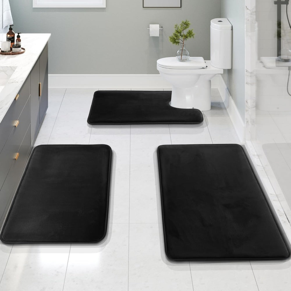 3 Piece Memory Foam Bathroom Mat Set Soft Non Slip Bath Rugs