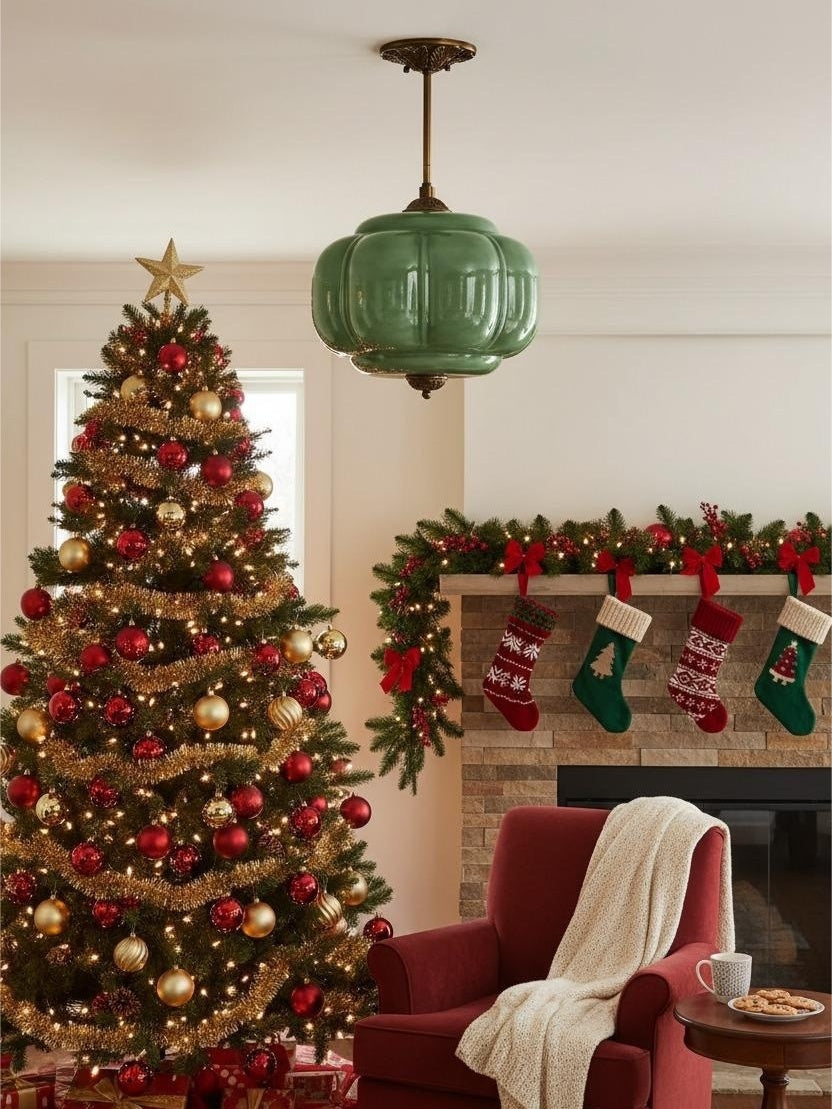 Vintage Milk Glass Semi-Flush Mount Pendant Light