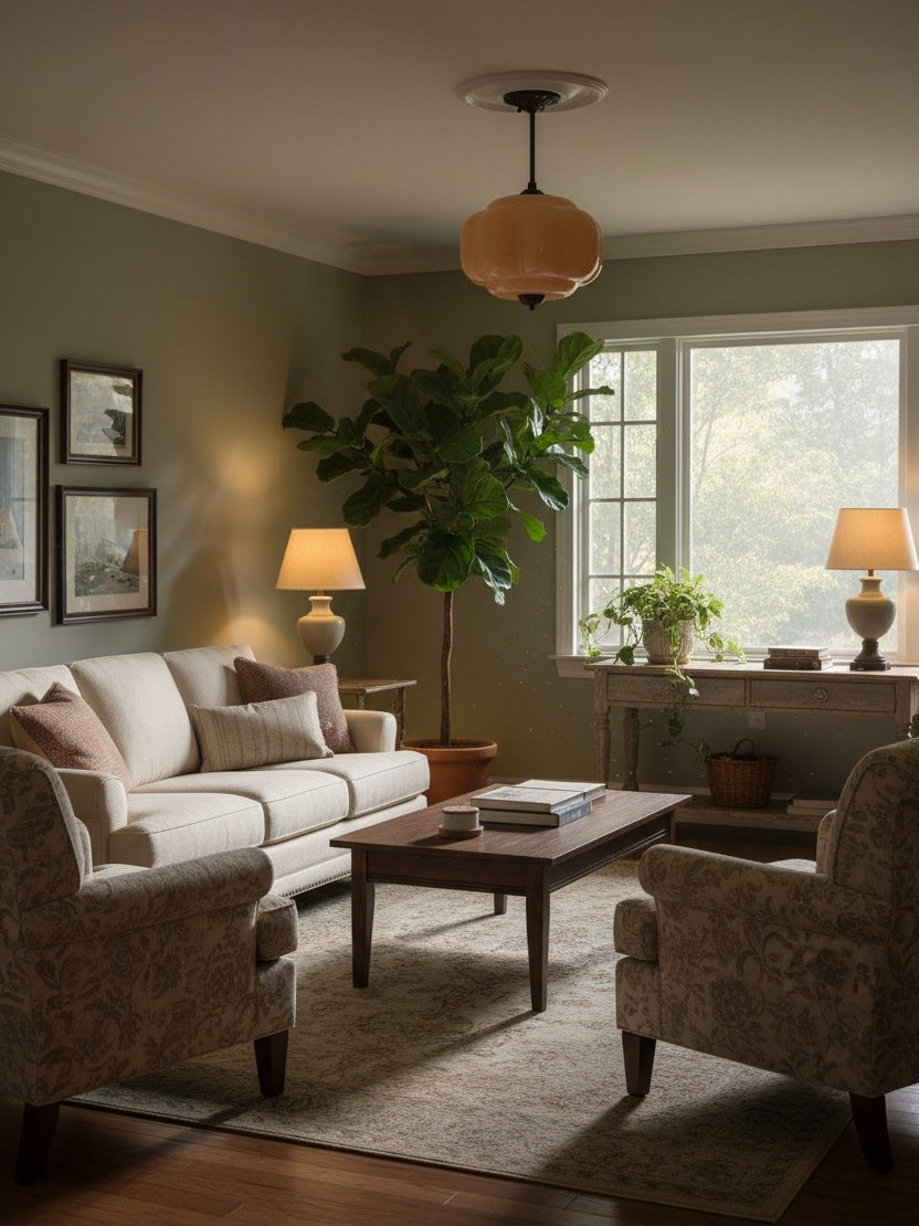 Vintage Milk Glass Semi-Flush Mount Pendant Light