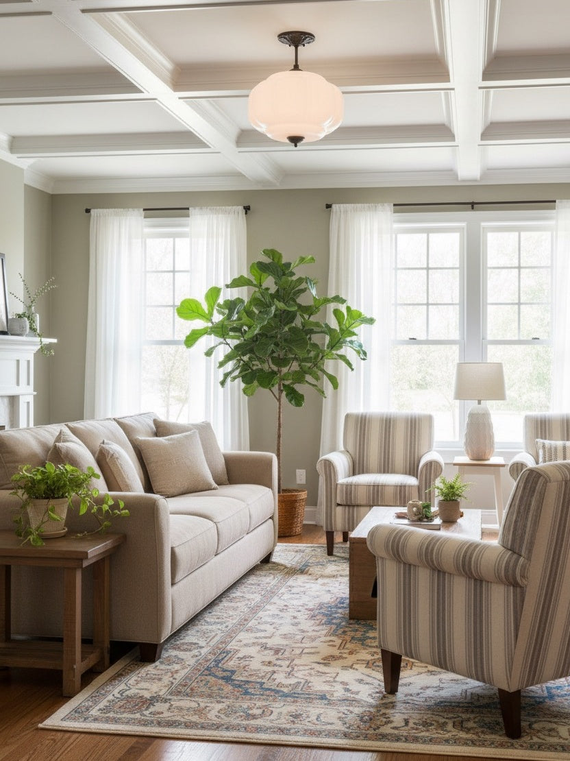 Vintage Milk Glass Semi-Flush Mount Pendant Light