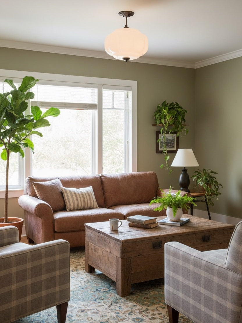 Vintage Milk Glass Semi-Flush Mount Pendant Light