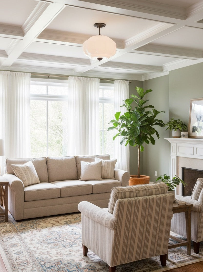 Vintage Milk Glass Semi-Flush Mount Pendant Light