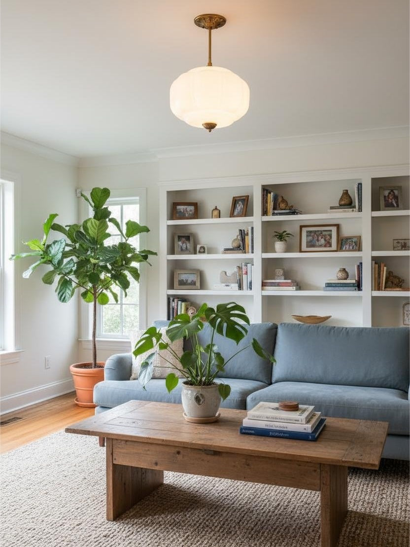 Vintage Milk Glass Semi-Flush Mount Pendant Light