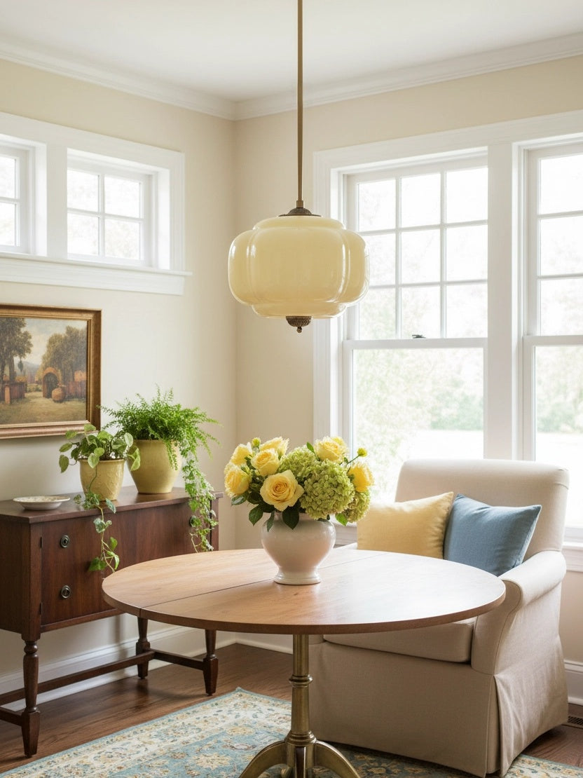 Vintage Milk Glass Semi-Flush Mount Pendant Light