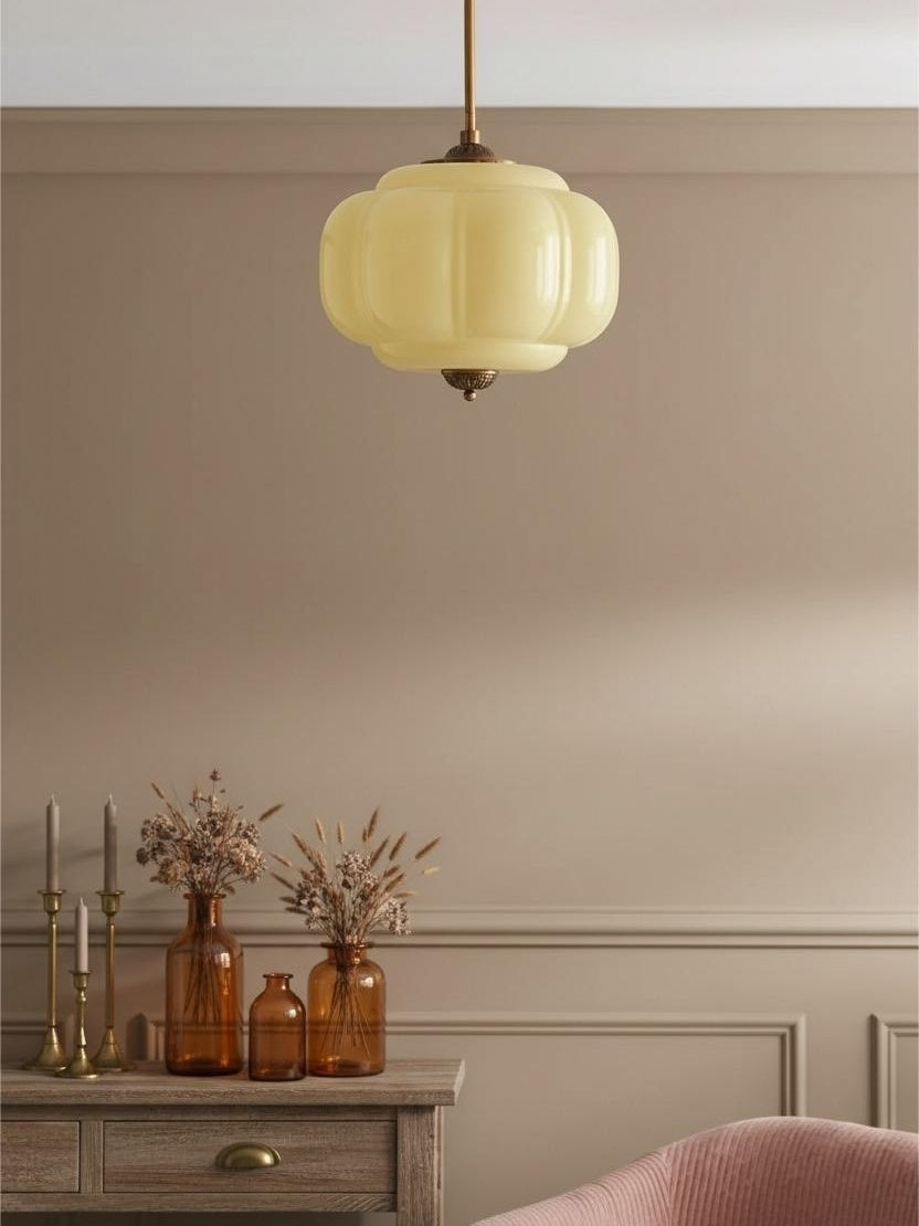Vintage Milk Glass Semi-Flush Mount Pendant Light