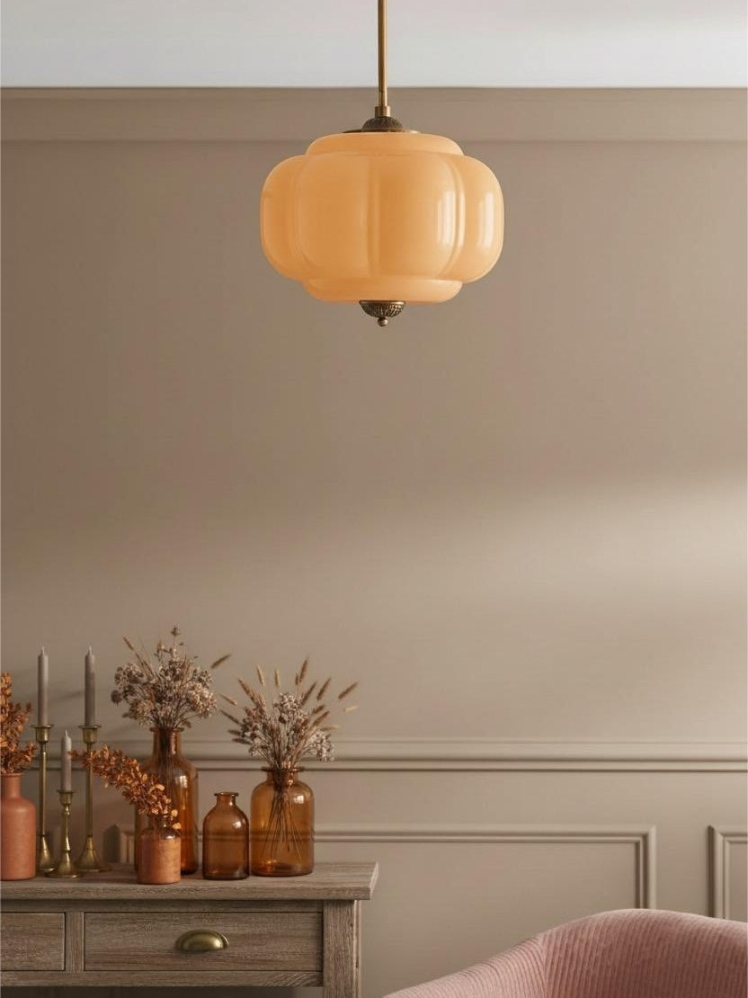 Vintage Milk Glass Semi-Flush Mount Pendant Light