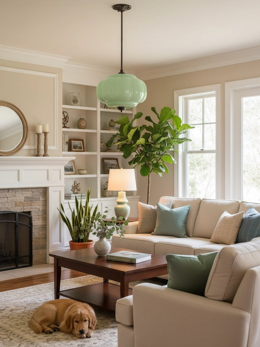 Vintage Milk Glass Semi-Flush Mount Pendant Light