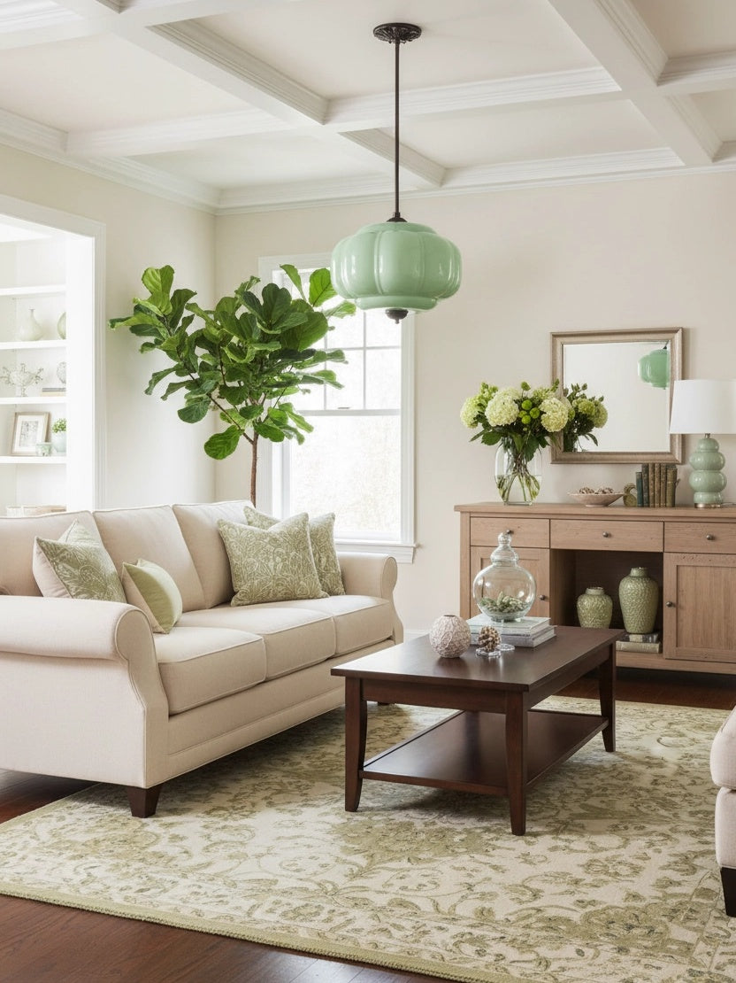 Vintage Milk Glass Semi-Flush Mount Pendant Light