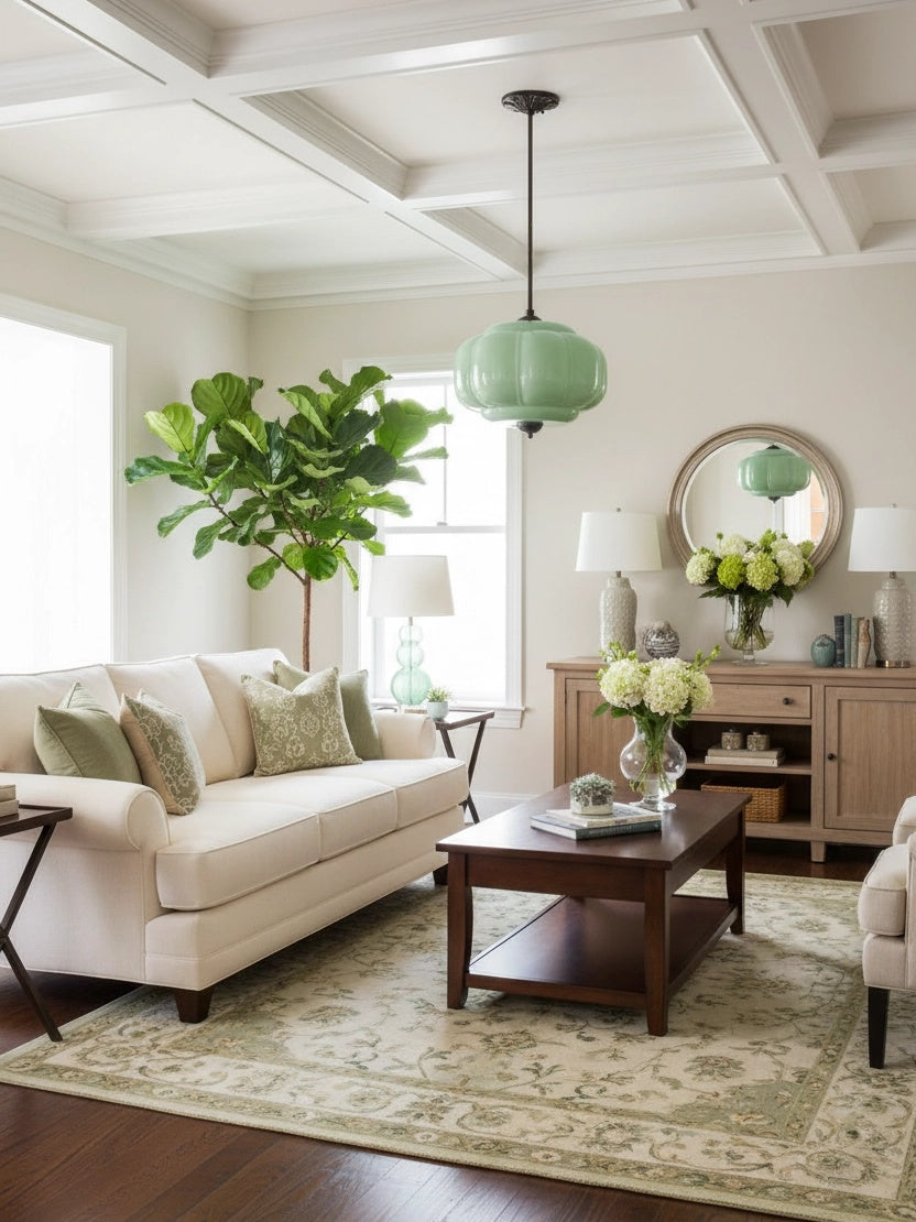 Vintage Milk Glass Semi-Flush Mount Pendant Light