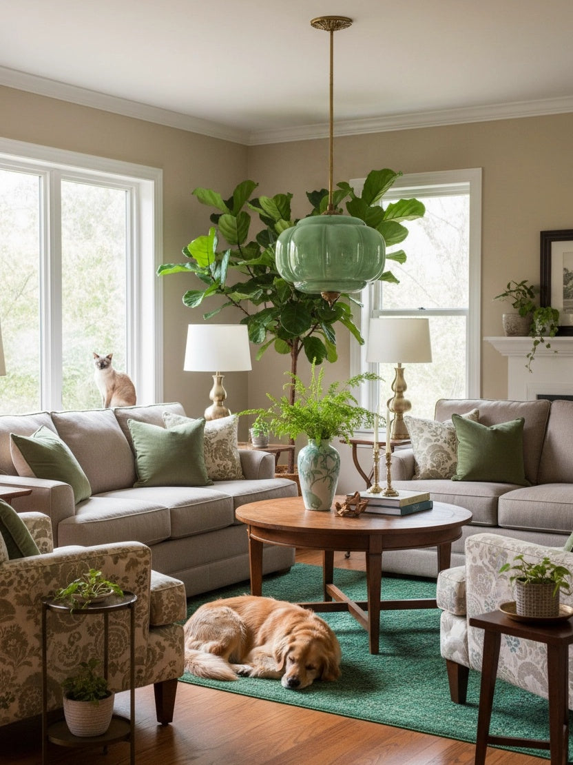 Vintage Milk Glass Semi-Flush Mount Pendant Light