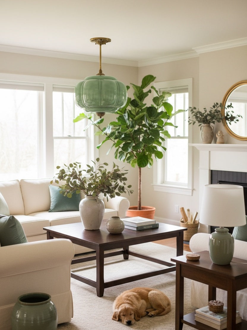 Vintage Milk Glass Semi-Flush Mount Pendant Light