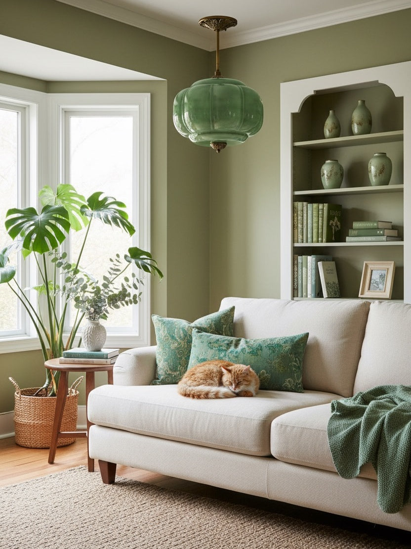 Vintage Milk Glass Semi-Flush Mount Pendant Light