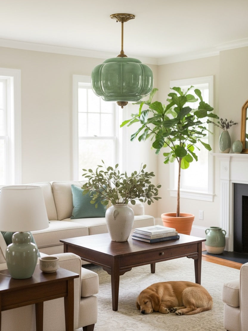 Vintage Milk Glass Semi-Flush Mount Pendant Light