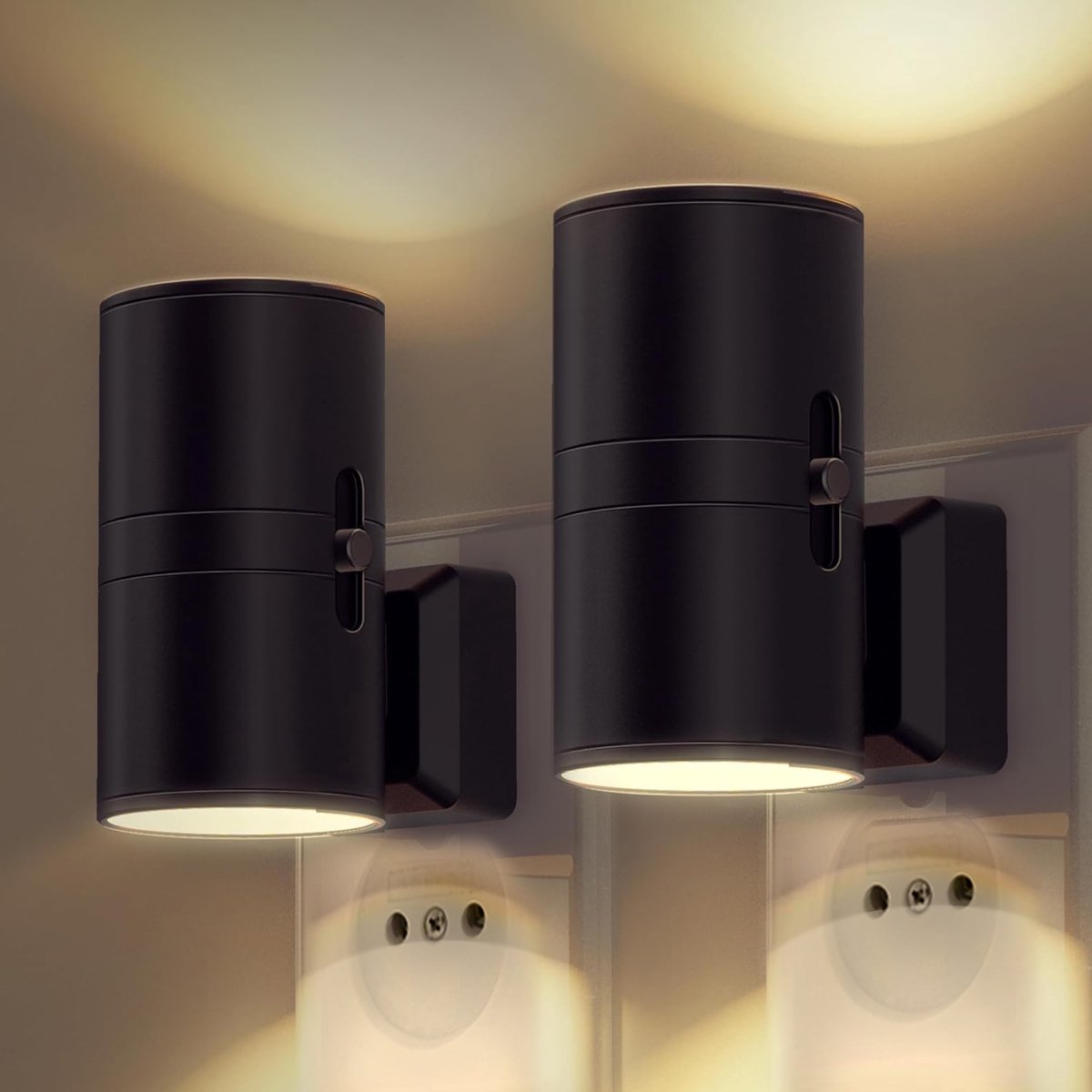 Plug In Wall Light With Cylindrical Head Black