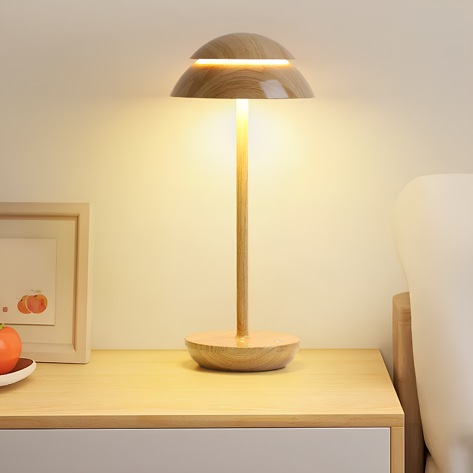 Cordless Dimmable Table Lamp with Wood Accent Modern Design