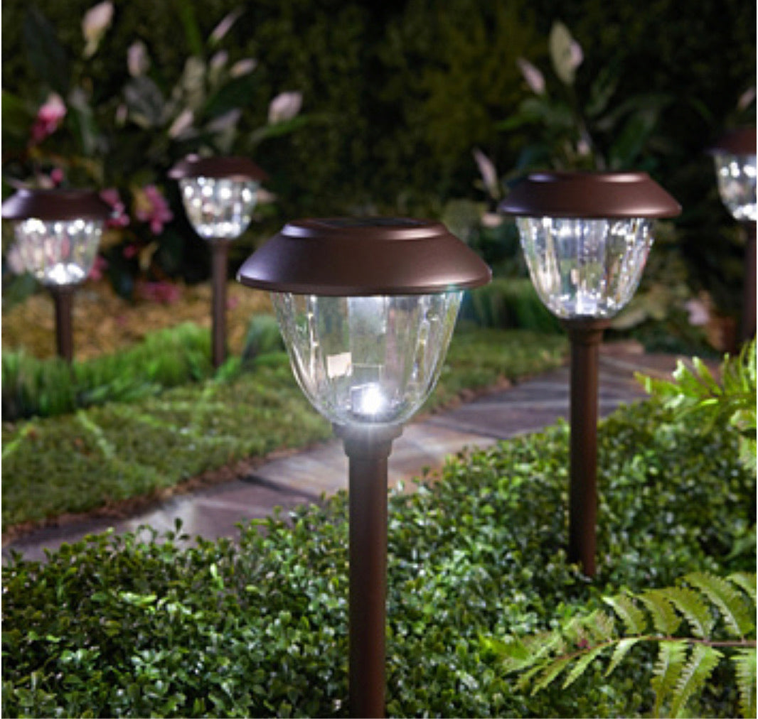 Set of 8 Solar Garden Path Lights with Metal Cap and Clear Glass