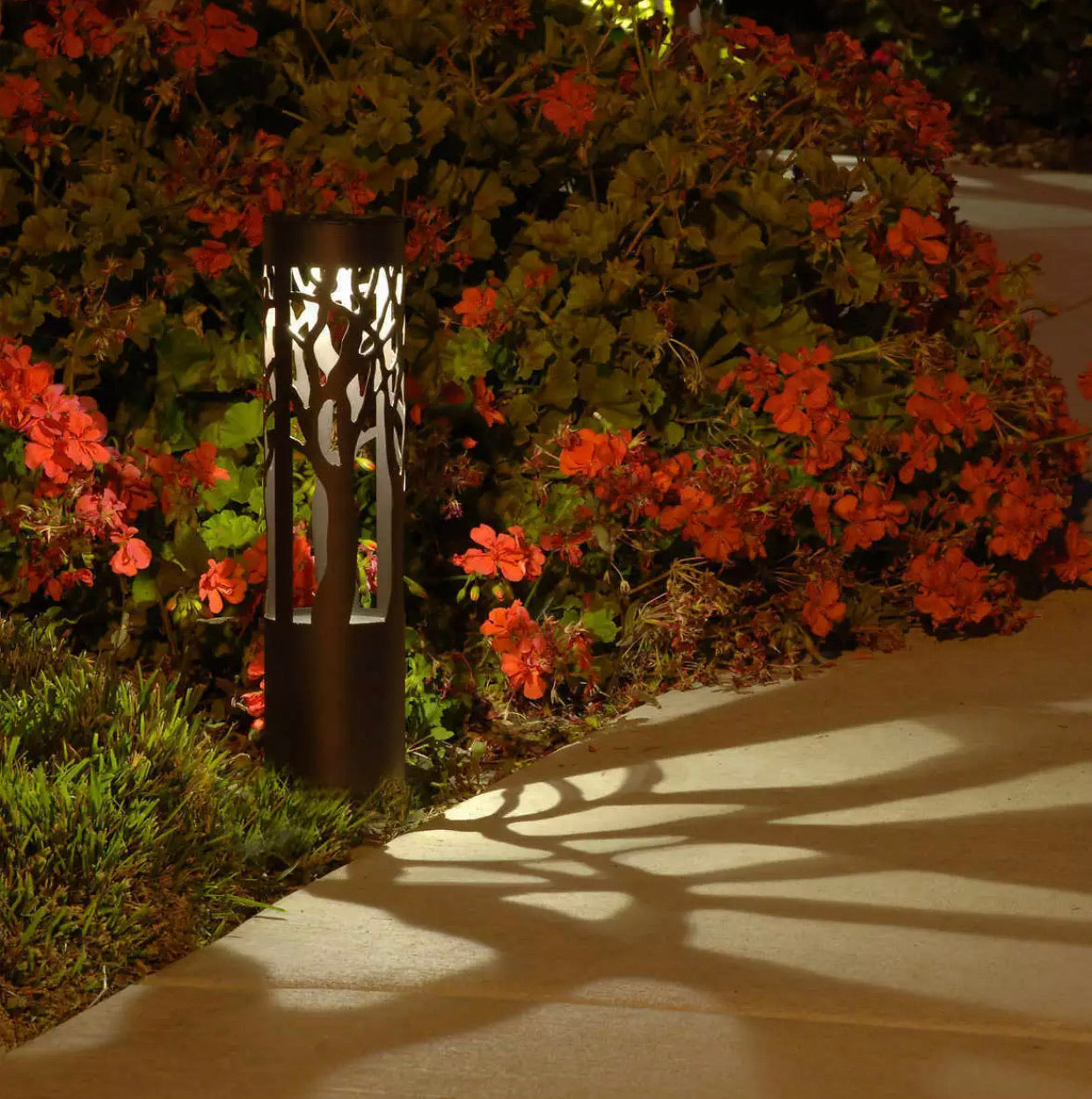 Solar Garden Path Light with Bronze Metal Cylinder Design