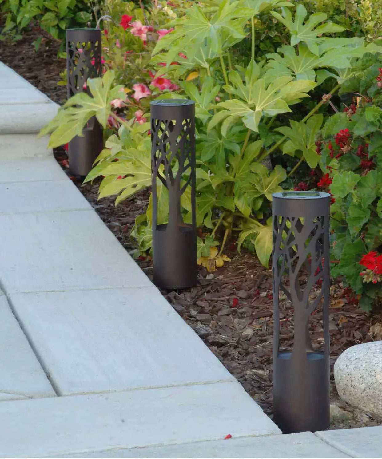 Solar Garden Path Light with Bronze Metal Cylinder Design