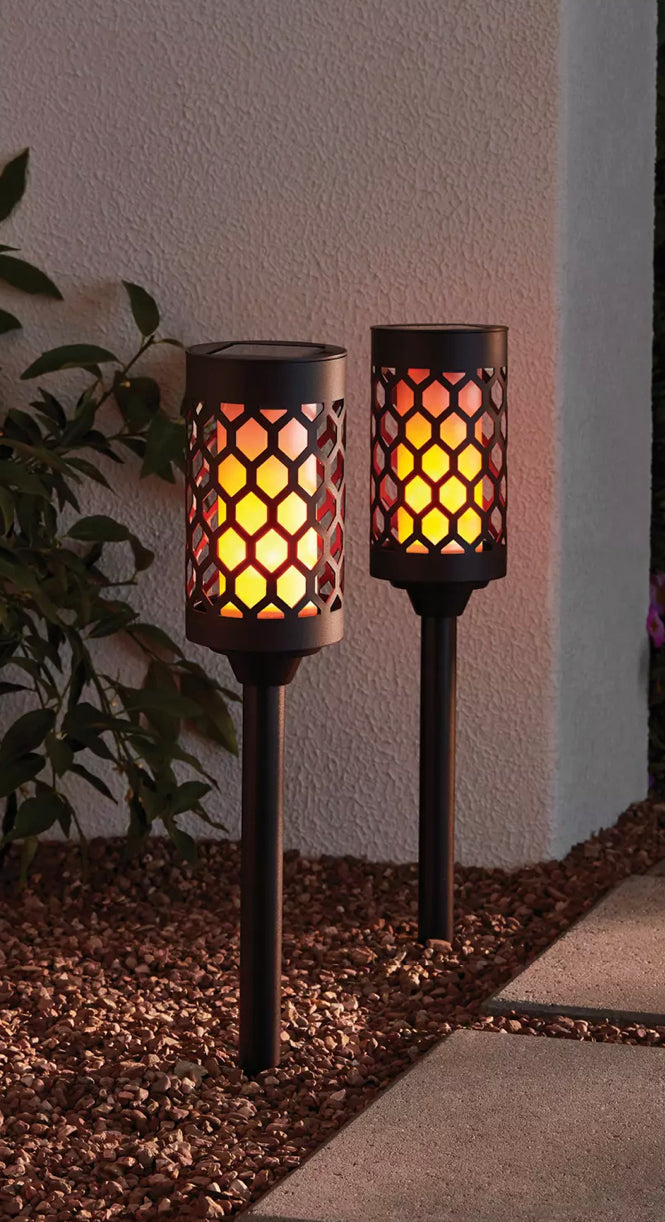 Set van 2 tuinfakkels met zonne-energie en vlam-effect voor buitenverlichting van paden