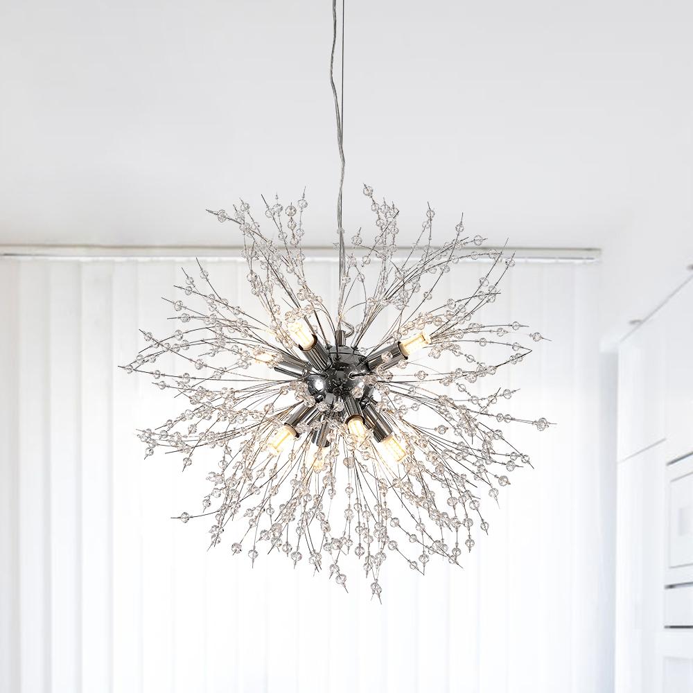 Lustre Sputnik en cristal à 8 lumières avec éclairage LED radiant