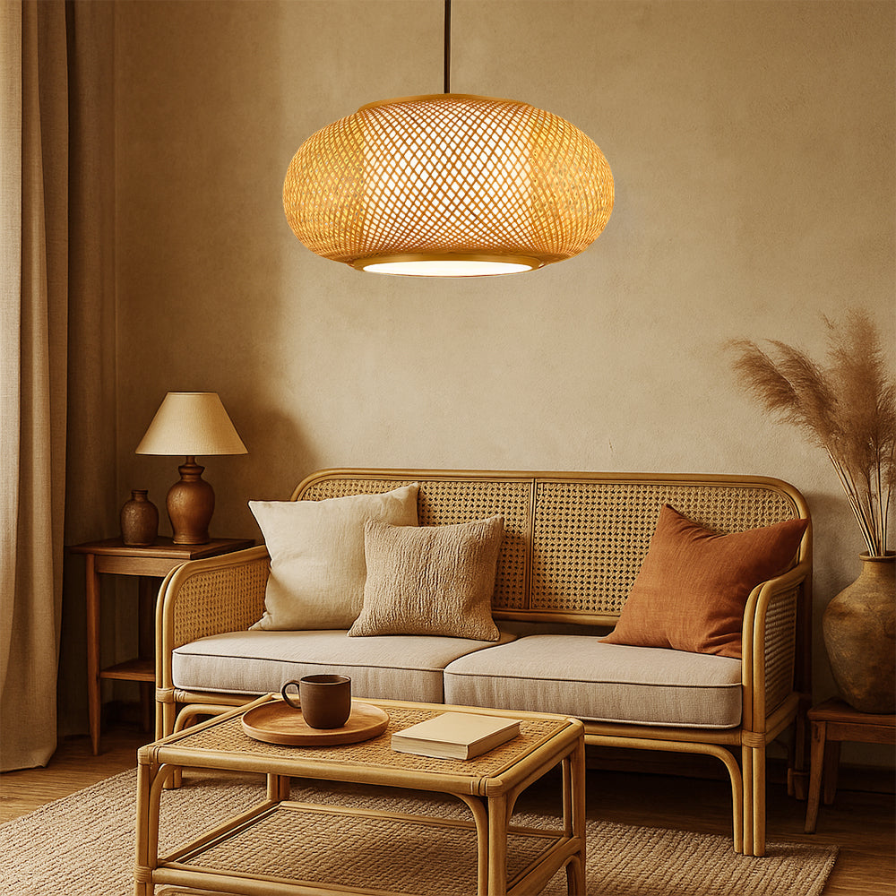 Japandi Woven Bamboo Pendant Light