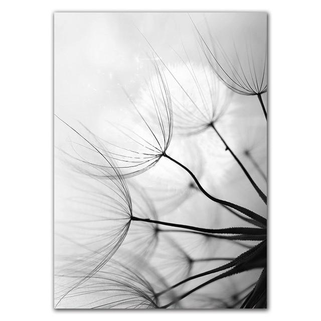 Black and White Dandelion Botanical Wall Art Set