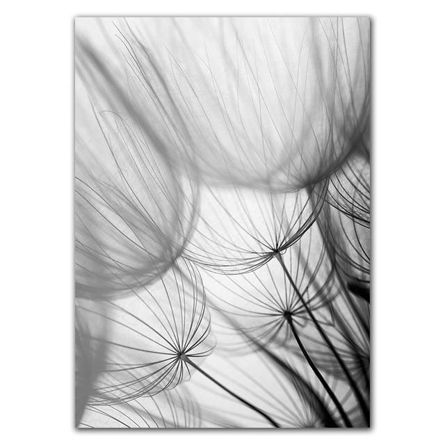 Black and White Dandelion Botanical Wall Art Set
