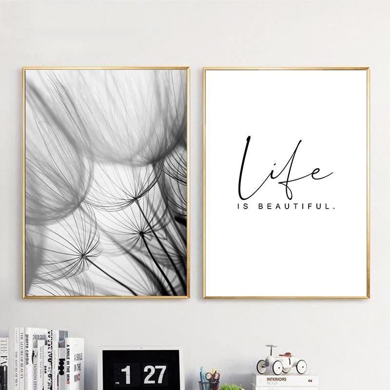 Black and White Dandelion Botanical Wall Art Set