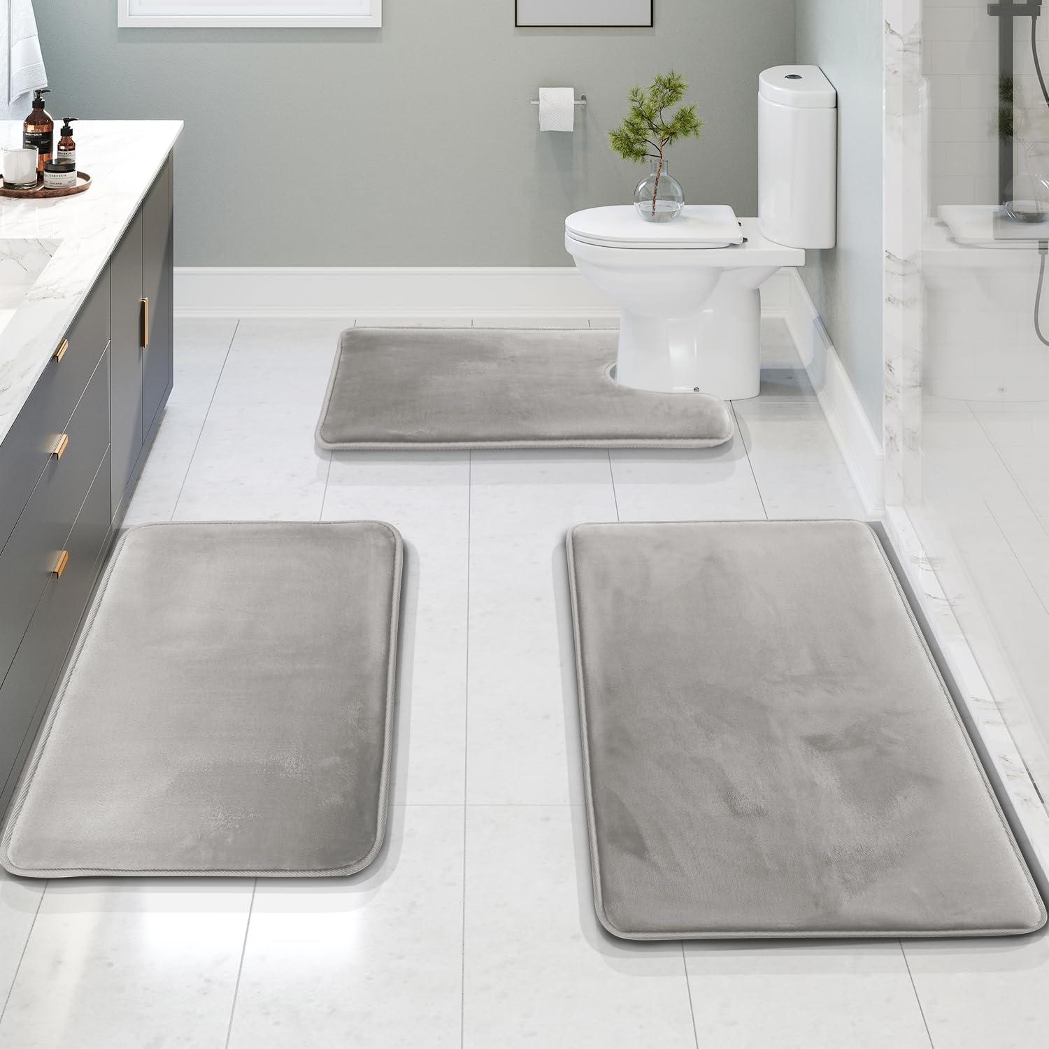 3 Piece Memory Foam Bathroom Mat Set Soft Non Slip Bath Rugs