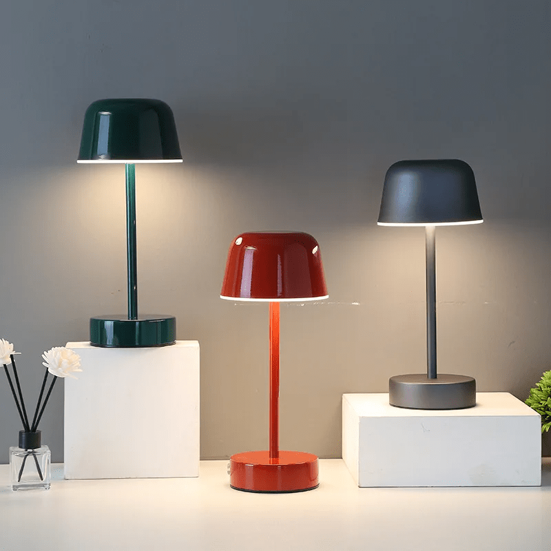 Minimal Metal Dome Table Lamp with Cylindrical Stem Base