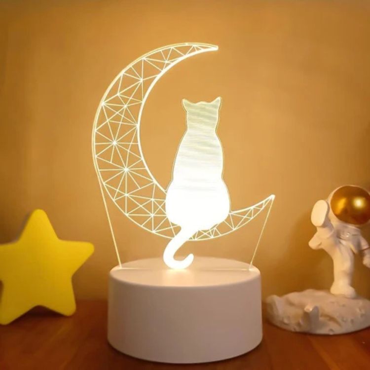 Kat en Halve Maan LED Nachtlamp met Acryl Paneel