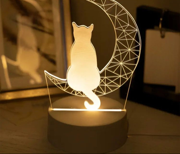 Kat en Halve Maan LED Nachtlamp met Acryl Paneel