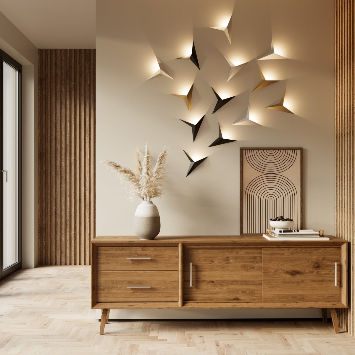 Applique murale métallique minimaliste avec motif étoilé à trois pointes
