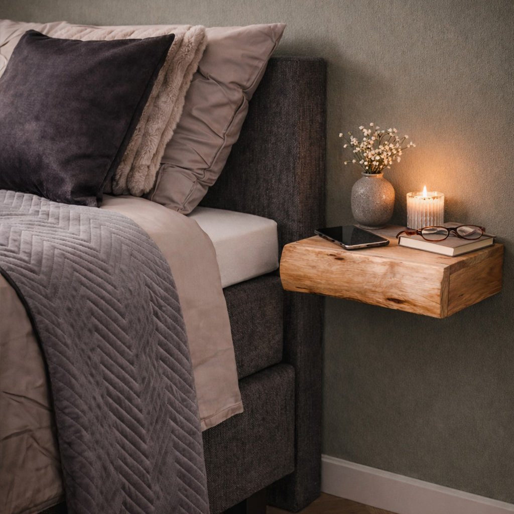 Wall-Mounted Acacia Wood Bedside Shelf 3