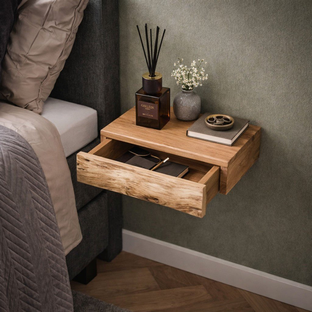 Wall-Mounted Acacia Wood Bedside Shelf 5