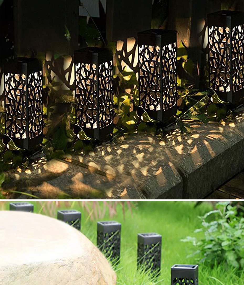 Solar Outdoor Lantern Black Cutout Metal Floor Light